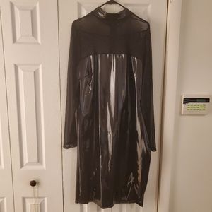 patent leather dress with sheer sleeves
